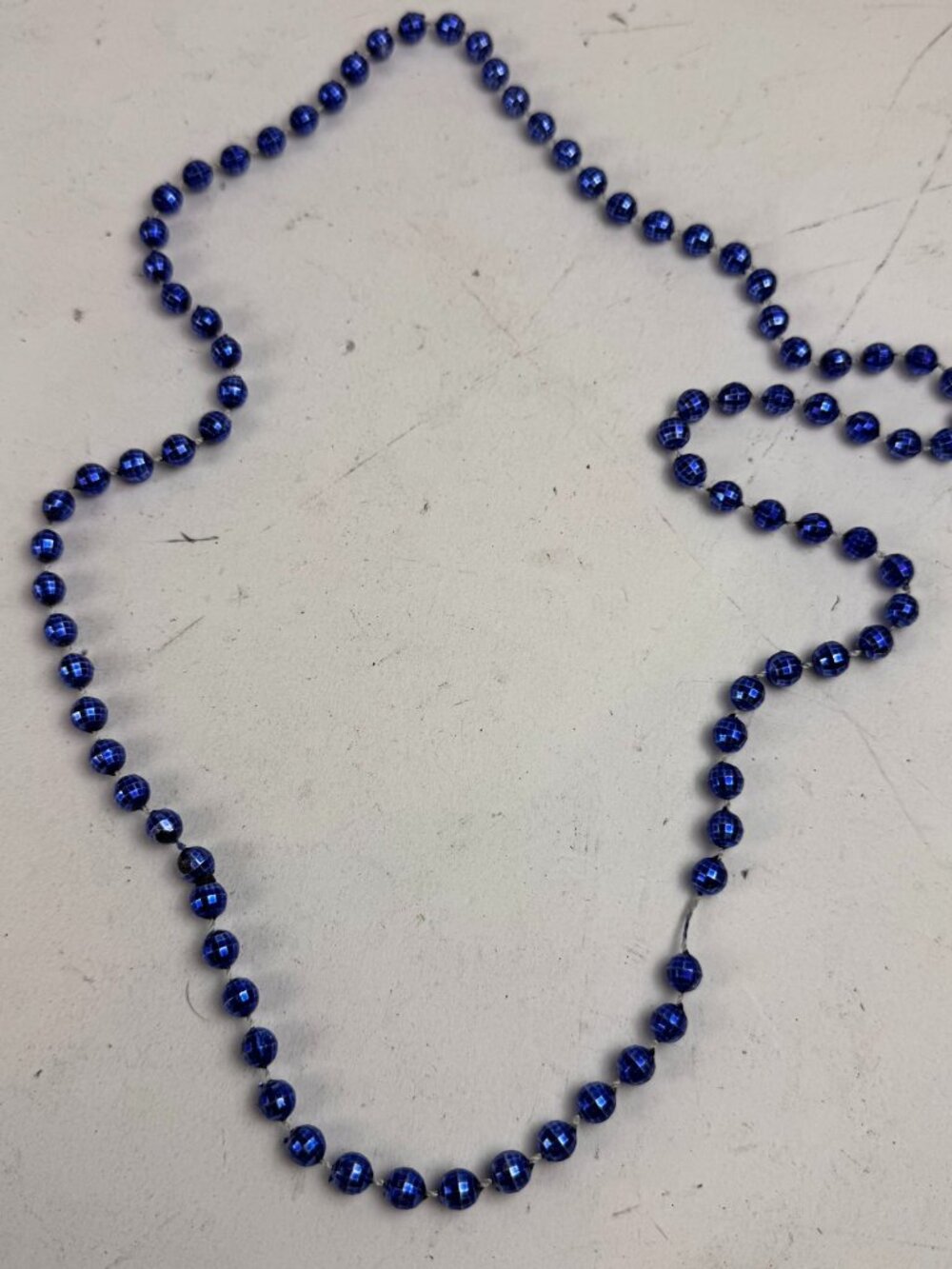 Vintage Blue Faceted Mirror Ball Bead Necklace 30 Inch Continuous Strand
